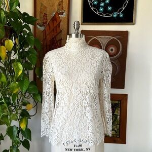 Dolce & Gabbana Ivory Lace Mock Neck Top